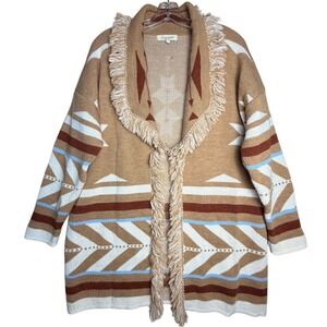 Cocogio Southwestern Aztec Fringe Cardigan Wool Blend Boho Western Jacket M